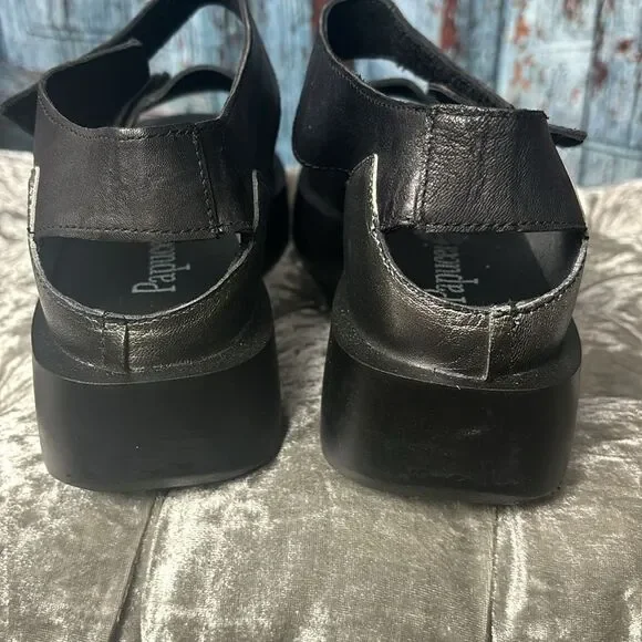 Papucei Helga black leather sandal NWOT, size 41 or 10.5, has some imperfections